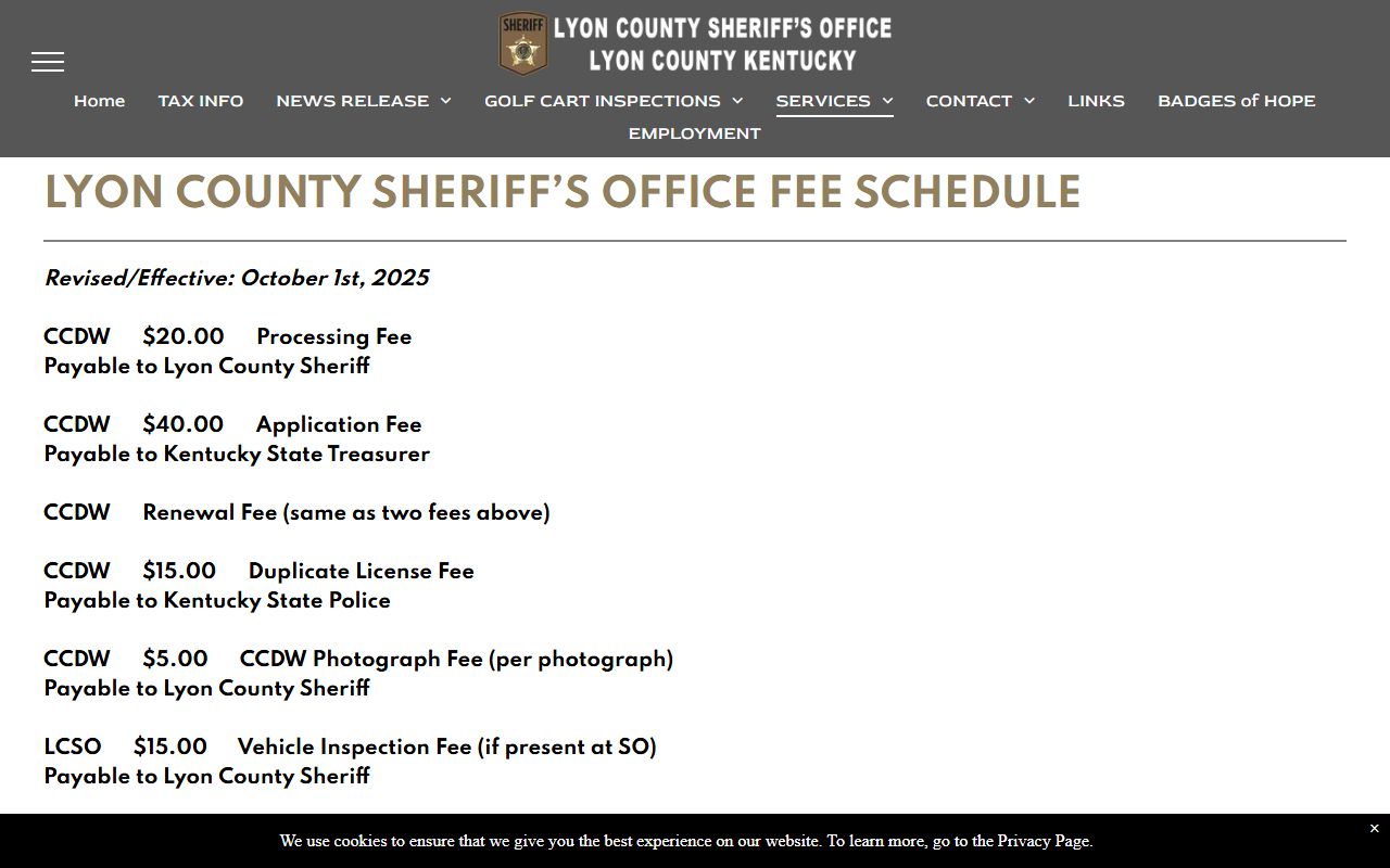 Lyon County mugshot and photograph fee schedule