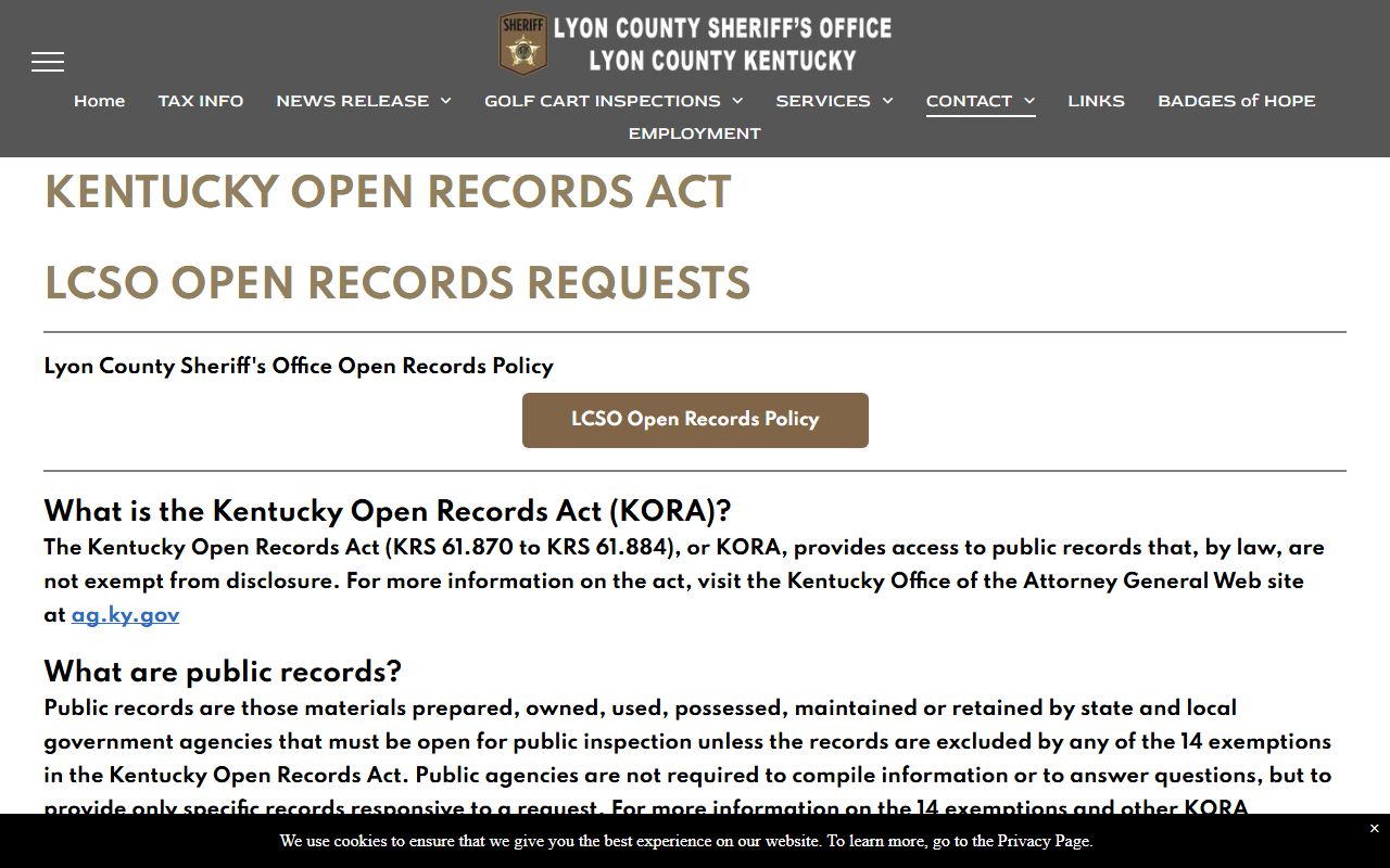 Lyon County inmate records sheriff open records request page